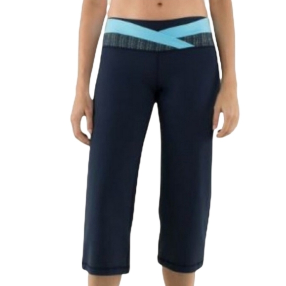 Lululemon Dharana Crop Pants Ink Well Blue Moon Stretch Draw Cord Legs‎ - Picture 1 of 4